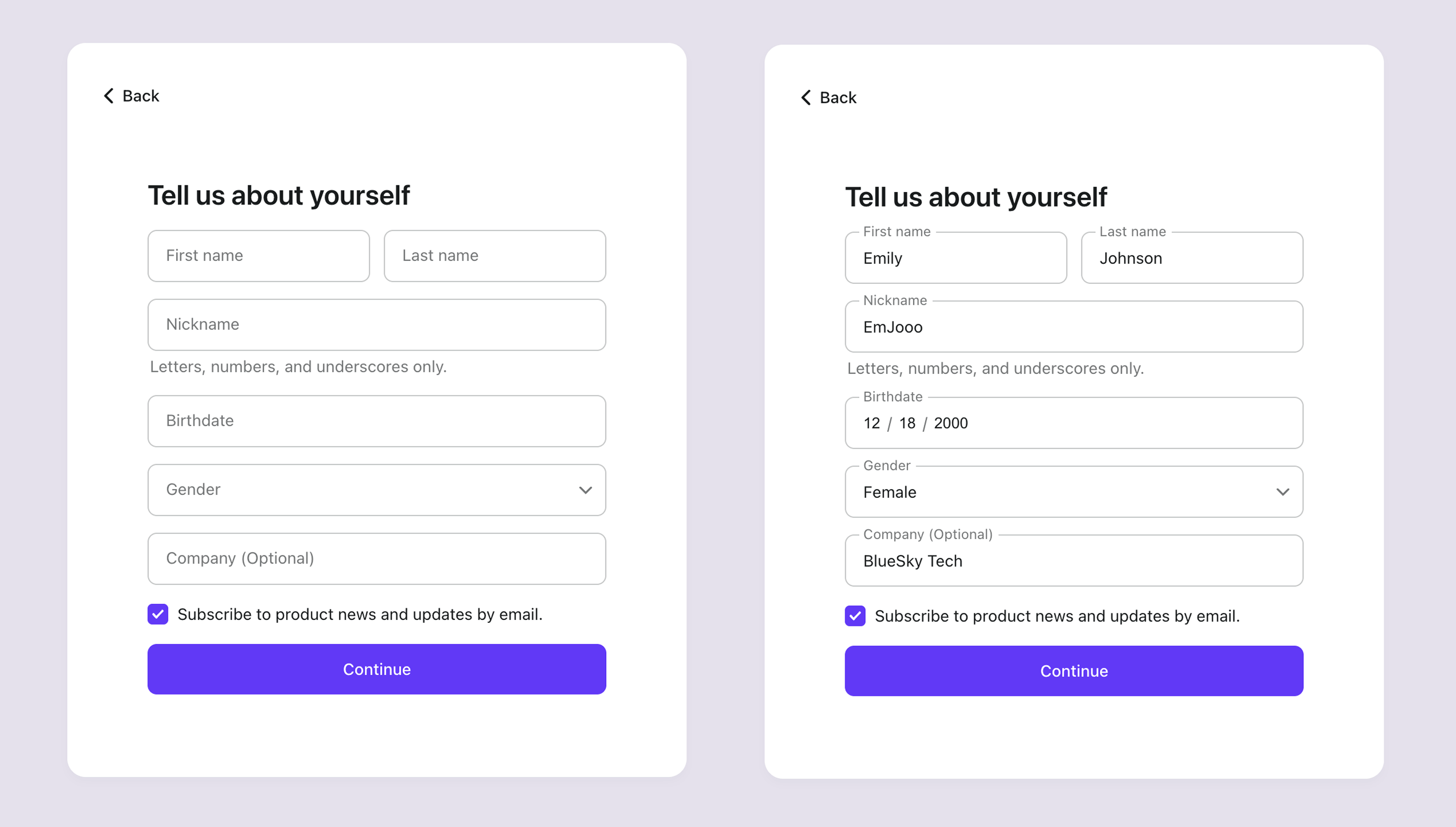 Coletar perfil do usuário durante o cadastro