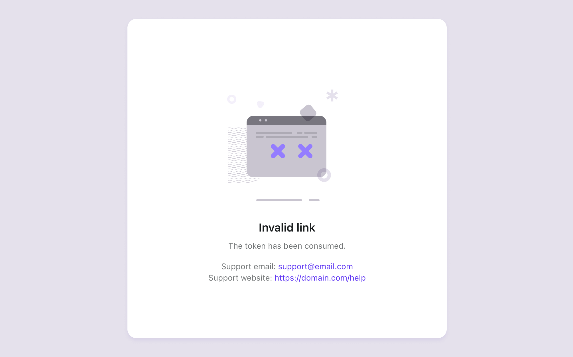 認証 (Authentication) エラーページとサポート連絡先情報