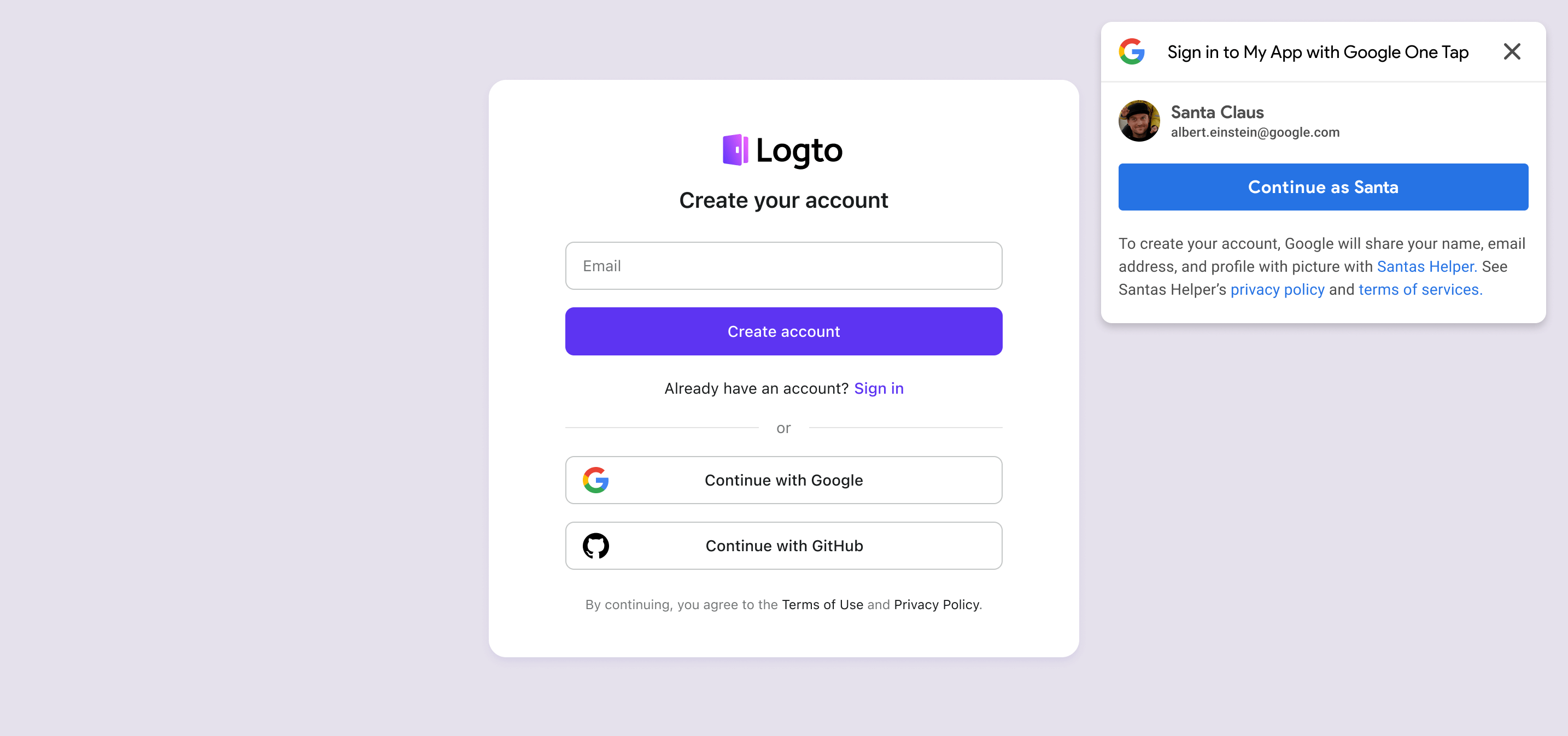 로그인 경험에서 Google One Tab 활성화
